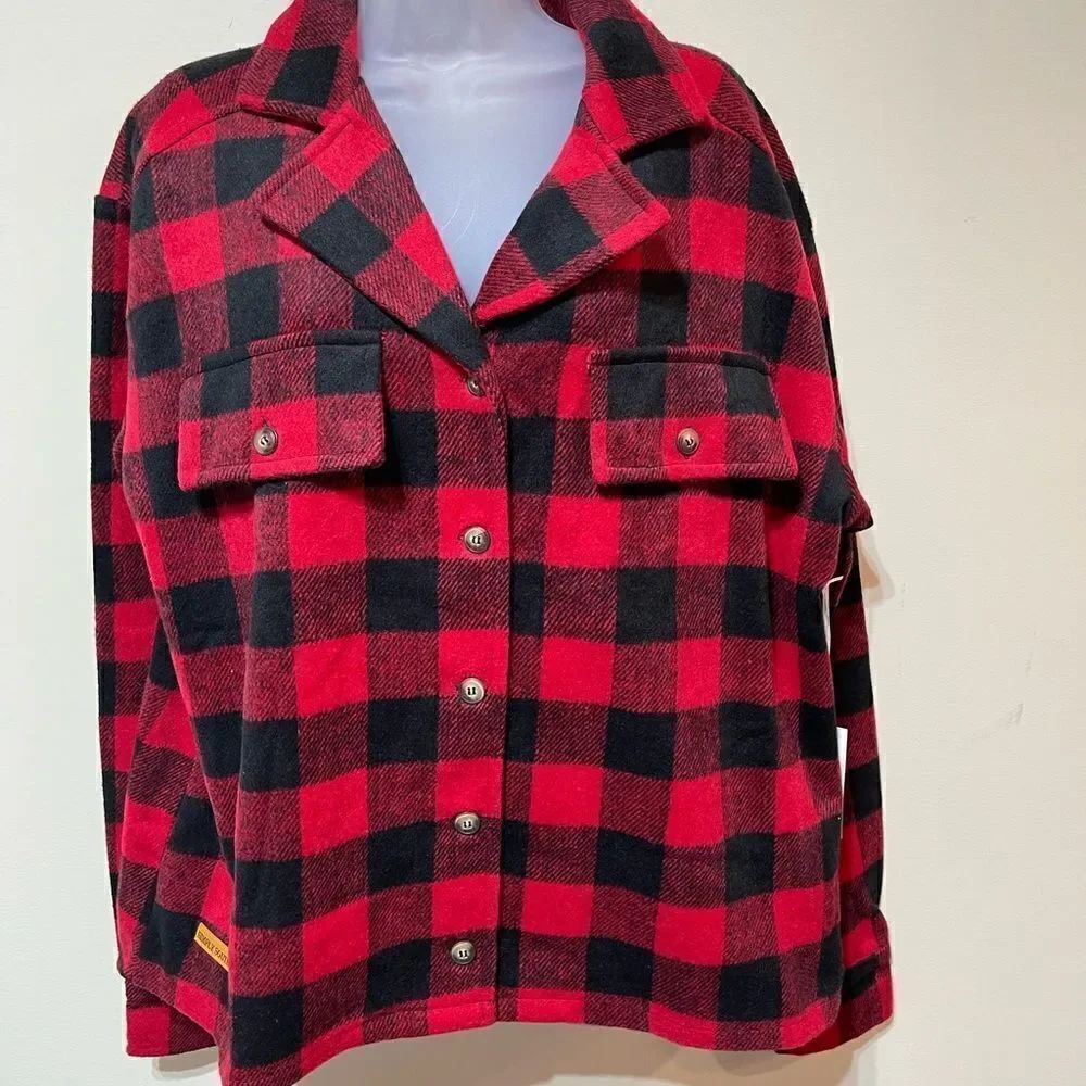 Simply Southern Buffalo Plaid Shacket Womens L Red Black NWT